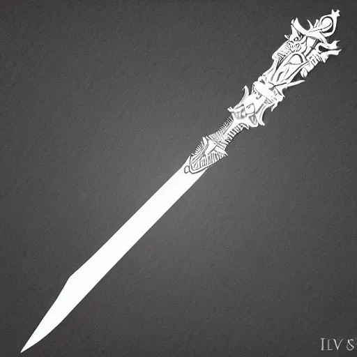 Prompt: black and white pen and ink final fantasy ultima blade sword design icon