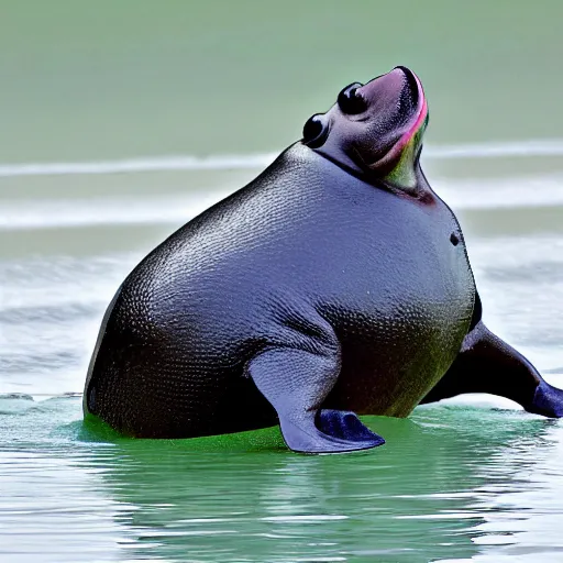 Image similar to a hippopotamus penguin hybrid