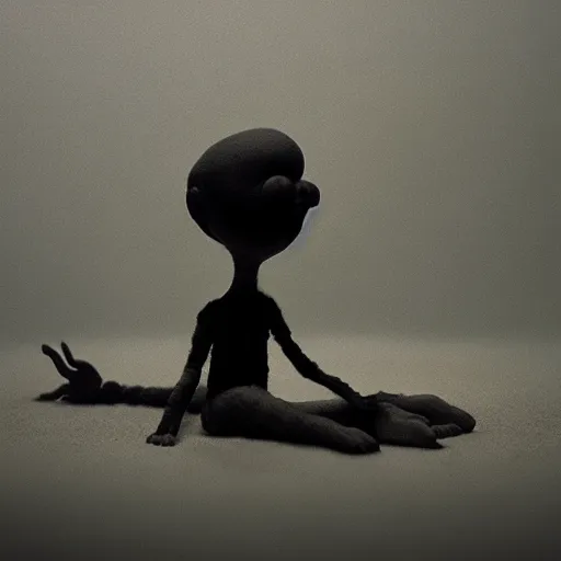 Image similar to the bad lucid dream, surrealistic detailed claymation art, dark, moody, foggy