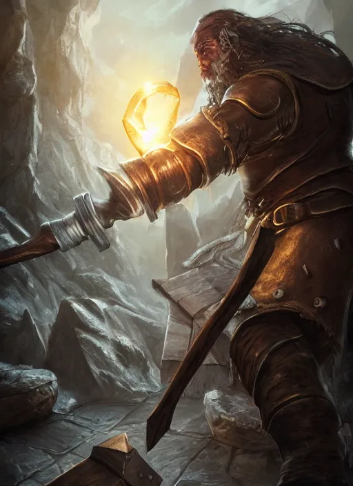 Image similar to blacksmith with hammer ultra detailed fantasy, elden ring, realistic, dnd character portrait, full body, dnd, rpg, lotr game design fanart by concept art, behance hd, artstation, deviantart, global illumination radiating a glowing aura global illumination ray tracing hdr render in unreal engine 5