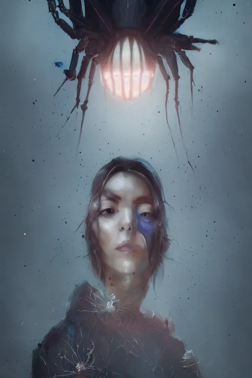 Prompt: A beuatiful portrait of a half spider half women by Greg Rutkowski, beeple, Sung Choi, Mitchell Mohrhauser, Maciej Kuciara, Johnson Ting, Maxim Verehin, Peter Konig, Bloodborne, 8k photorealistic, cinematic lighting, HD, high details, dramatic, dark atmosphere, trending on artstation