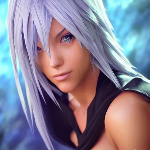 Image similar to photo realistic image of aqua from kingdom hearts, stunning 3 d render inspired art by istvan sandorfi and greg rutkowski, perfect facial symmetry, realistic, highly detailed attributes and atmosphere, dim volumetric cinematic lighting,