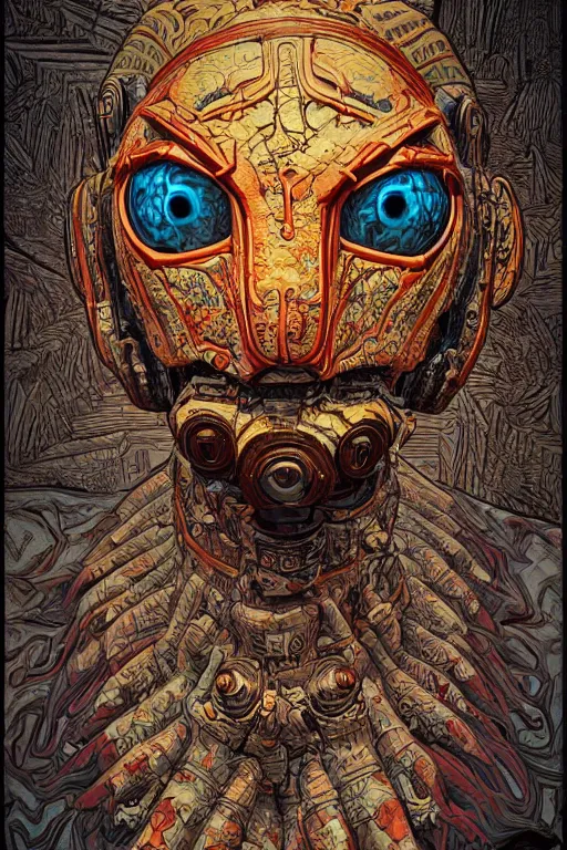 Image similar to tribal vodoo mask deepdream global illumination ray tracing hdr that looks like it is from borderlands and by feng zhu and loish and laurie greasley, victo ngai, andreas rocha, john harris wooly hair cut feather stone