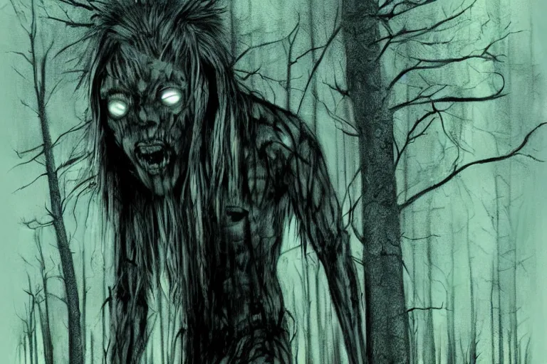 Image similar to mad native american skinwalker in grim forest artwork by ben templesmith