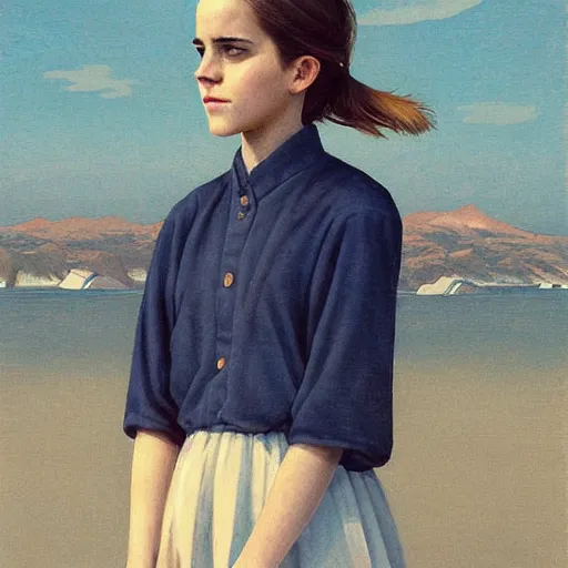 Image similar to emma watson by by Hasui Kawase by Richard Schmid