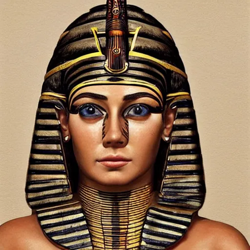 Image similar to a ultra realistic portrait of the real Clepatra wearing ancient egypt real outfits with ultra detailed, perfect and wild face, and ultra detailed ,perfect and wild eyes , brown short and straight hair , perfect and ultra detailed portrait