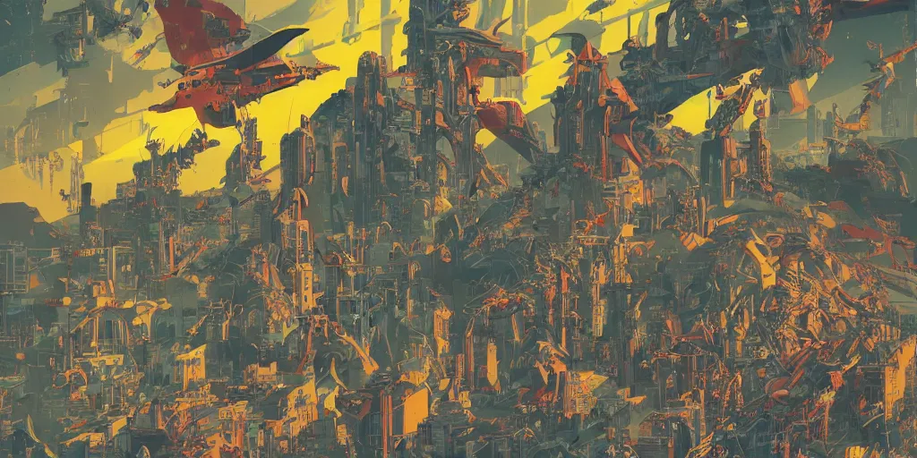 Image similar to risograph, gigantic mecha arzach birds, no artifacts, tiny rats, a lot of exotic animals around, big human faces everywhere, helicopters and tremendous birds, by satoshi kon and moebius, matte yellow colors, surreal design, crispy, super - detailed, a lot of tiny details, no blur, 4 k, fullshot