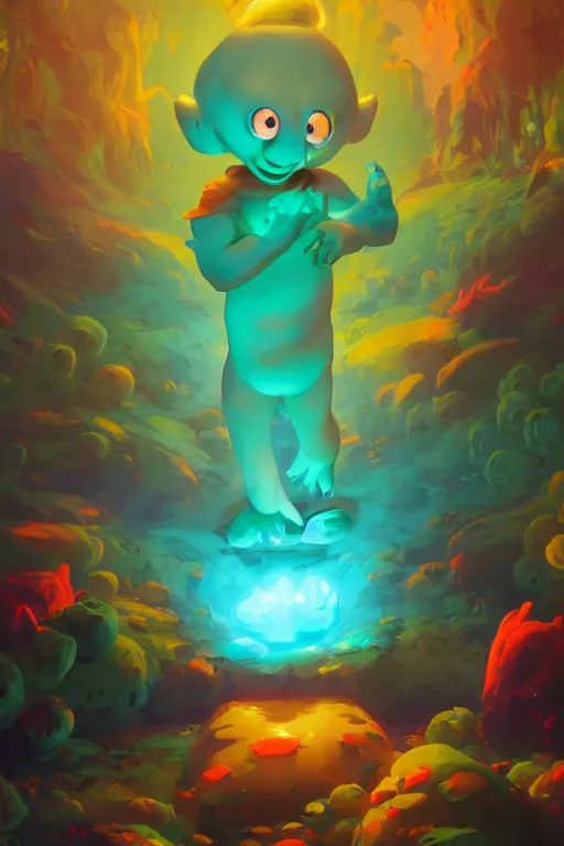 Image similar to smurf ghost creature animal sushi cristal very big eye roots cactus elemental flush of force nature micro world fluo fishscale, behance hd by jesper ejsing, by rhads, makoto shinkai and lois van baarle, ilya kuvshinov, rossdraws radiating a glowing aura global illumination ray tracing hdr