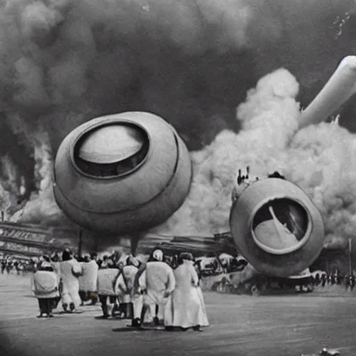 Image similar to minions characters at the hindenburg disaster.