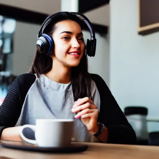 Image similar to girl using a headphone in a cafe