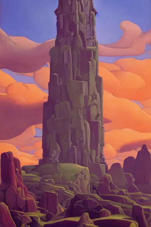 Image similar to view of the wizard's tower in its gardens after a storm, tall windows lit up, beautiful ornamental architecture, dramatic cinematic lighting, rich colors, by Nicholas Roerich and William Dyce and April Gornik and Sylvain Sarrailh and Ludwig Deutsch and Diego Rivera, featured on artstation