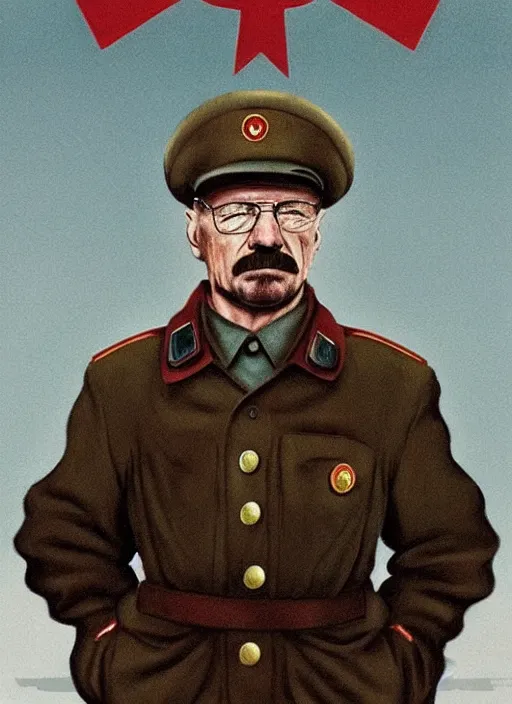 Prompt: sovietic portrait of walter white as an ussr communist general