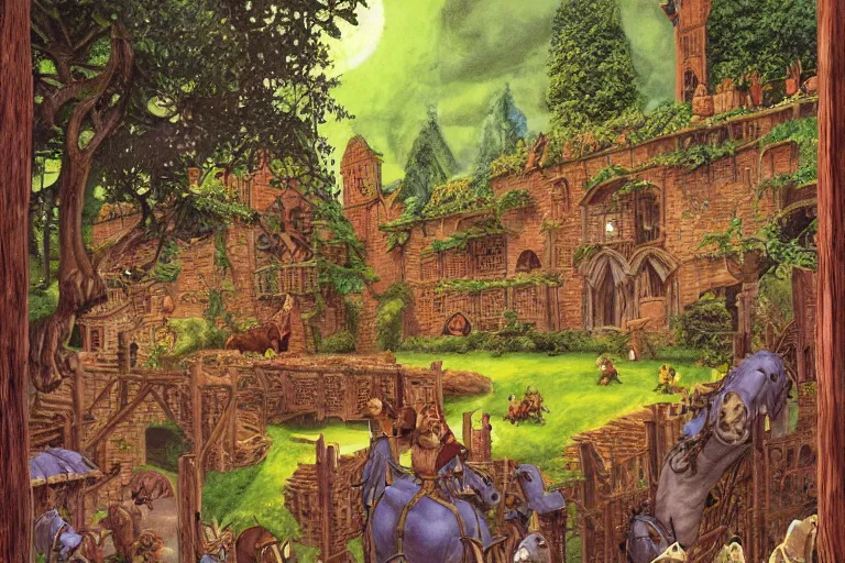 Image similar to an elaborate and dense scene from redwall abbey by brian jacques