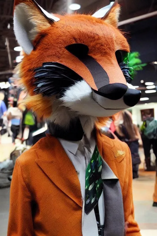 Image similar to an anthropomorphic fox, fursuit!!!!, cosplay