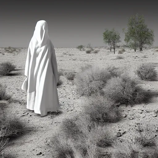 Prompt: a ghost in the desert, atmospheric, photoreal