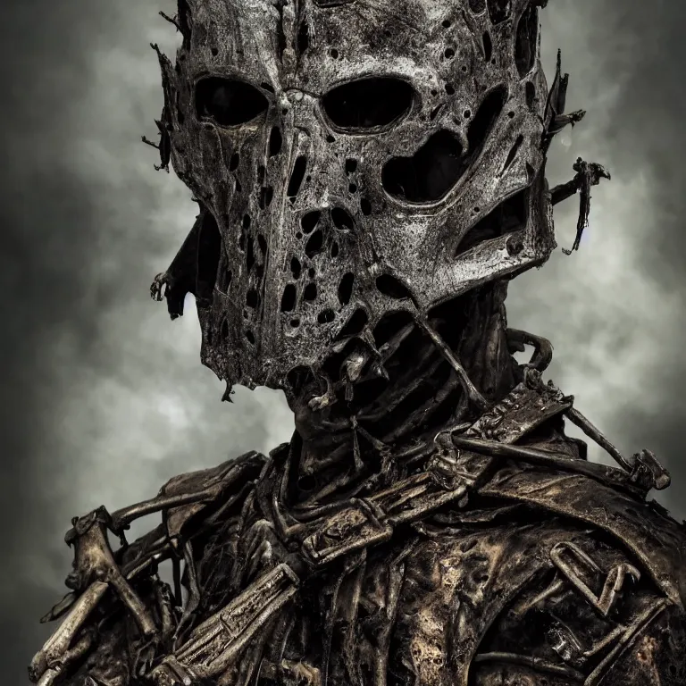 Prompt: armoured undead man, in a burned forest, medieval style, highly detailed, smooth, sharp focus, character portrait, portrait, close up, concept art, intricate details, medieval poster, 8 k. lifelike. dark light. nikon d 8 5 0