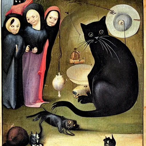 Prompt: black cat in style of hieronymus bosch