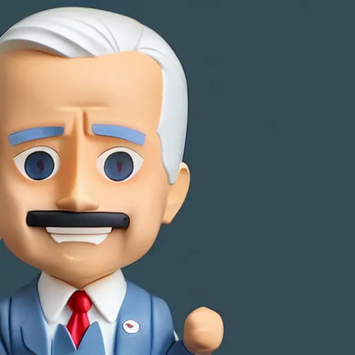 Image similar to character face portrait of a singular kawaii chibi Joe Biden in the sytle of kyoto animation, in simple background, nendoroid eyes, blender, toon rendering, toon shader