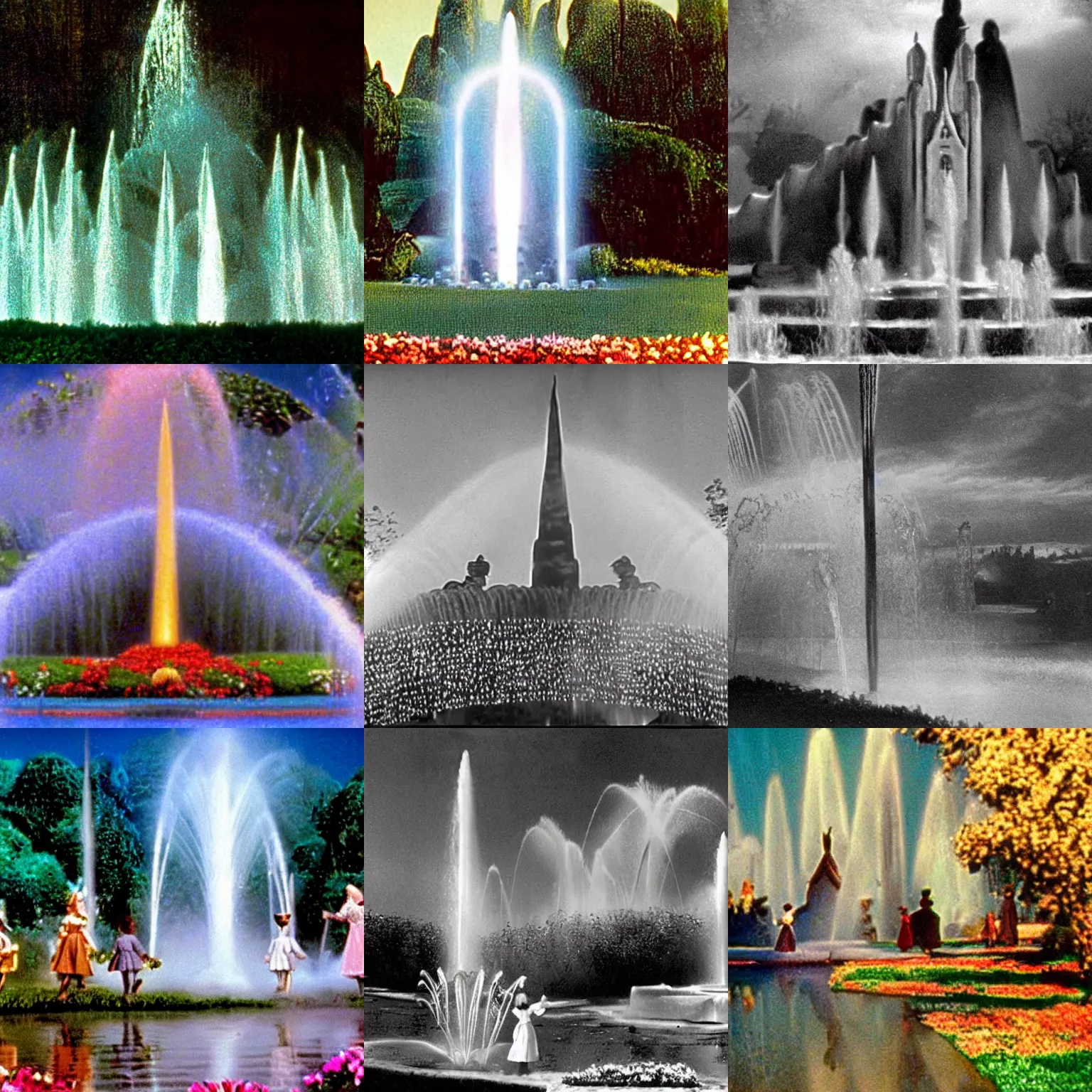 Prompt: still of the magic fountain from The Wizard of Oz