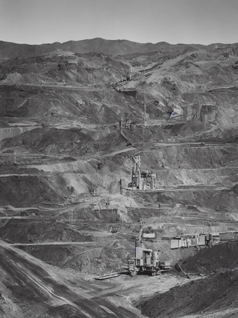 Prompt: automation replacing coal mining jobs in colorado in the style of ruscha