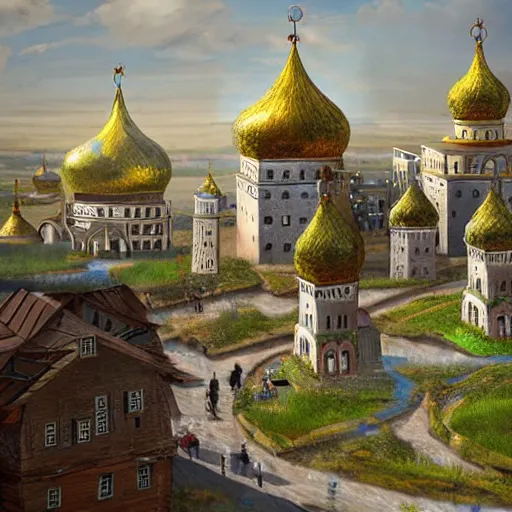 Prompt: photo fantastic ancient Russian city of Kitezh, concept art,