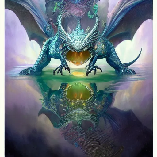 Image similar to a hyperrealistic illustration of a cute and tiny dragon that glows in the dark, dragon baby, glow in the dark, fractal moonlight, little dragon with glowing scales, award - winning, masterpiece, in the style of tom bagshaw, cedric peyravernay, peter mohrbacher