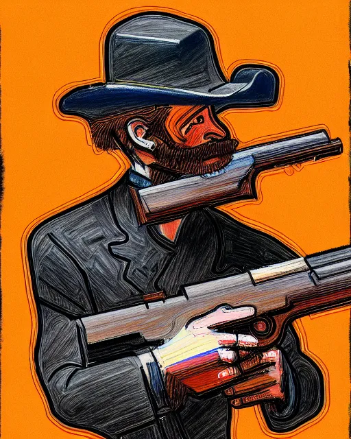 Prompt: an extremely detailed masterpiece color portrait of a 1 8 9 0's gunslinger while drawing his gun, in the style of frank auerbach, digital art