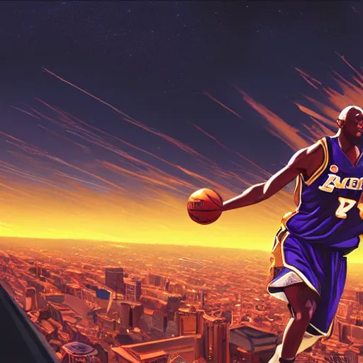 Prompt: the second coming of kobe bryant, by dan mumford, yusuke murata, makoto shinkai, ross tran, cosmic, heavenly, god rays, intricate detail, cinematic, 8 k, cel shaded, unreal engine, featured on artstation, pixiv