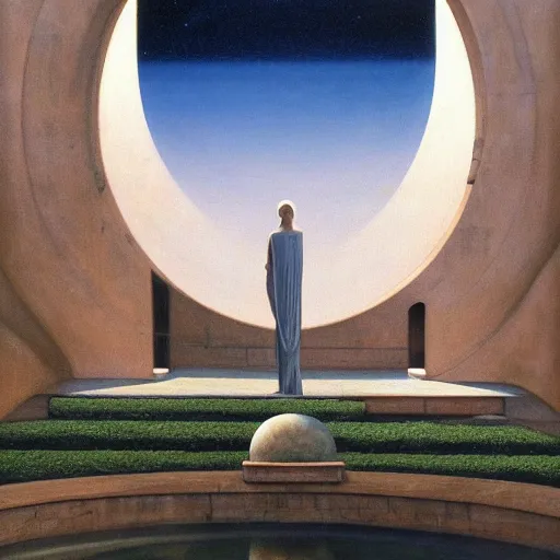 Image similar to David Ligare masterpiece, scifi nightscape, planets, hyperrealistic surrealism, award winning masterpiece with incredible details, epic stunning, infinity pool, a surreal vaporwave liminal space, highly detailed, trending on ArtStation, broken giant marble head statue ruins, calming, meditative, geometric liminal space