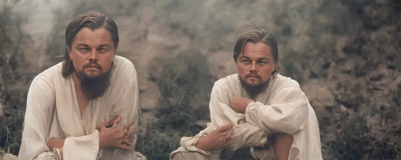 Image similar to leonardo dicaprio as a religious cult leader, national geographic, canon 5 0 mm, cinematic lighting, photography, retro, film, kodachrome