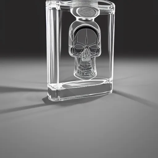 Prompt: transparent ancient flask contains life and death essence, skull cap, raytracing, 3d rendering, octane render