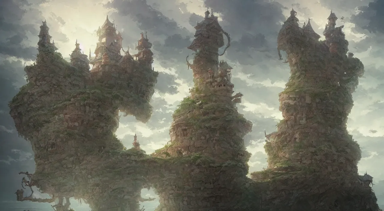 Image similar to the floating castle, by studio ghibli and greg rutkowski,