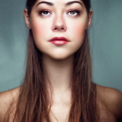 Prompt: a masterpiece portrait photo of a beautiful young woman who looks like a orc mary elizabeth winstead, symmetrical face