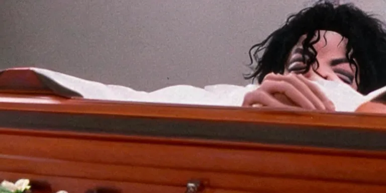 Image similar to photo still of michael jackson unconscious inside a coffin, full-shot, 4k