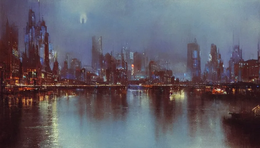 Image similar to river of blue river, intricate detailed painting, cityscape, john harris