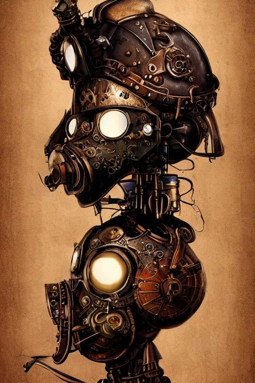 Image similar to steampunk helmet fantasy art mask robot ninja stylized digital illustration sharp focus, elegant intricate digital painting artstation concept art global illumination ray tracing advanced technology chaykin howard and campionpascale and cooke darwyn and davis jack