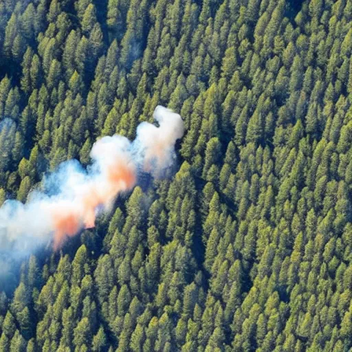 Prompt: aerial photo of a large wildfire in a forest