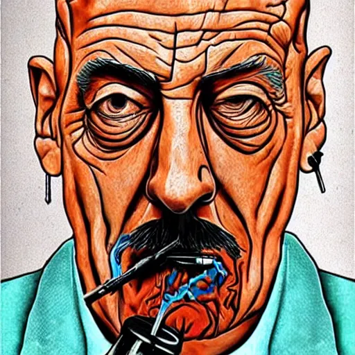 Image similar to salvador dali style art of hank from breaking bad smoking meth