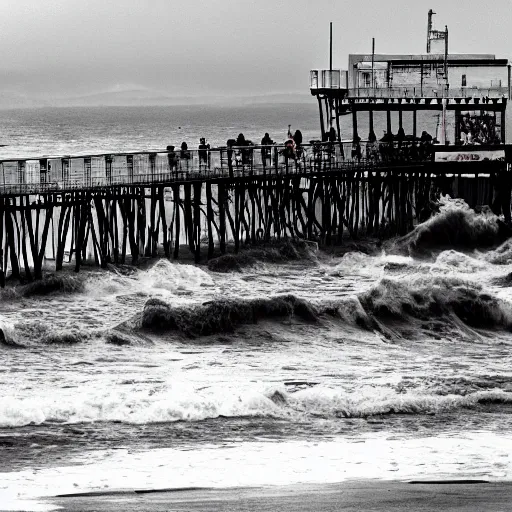 Prompt: Santa Monica pier destroyed by a tsunami