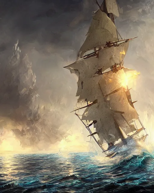 Image similar to an epic action concept painting by sd ai of an exquisite sailing vessel masterpiece. digital art