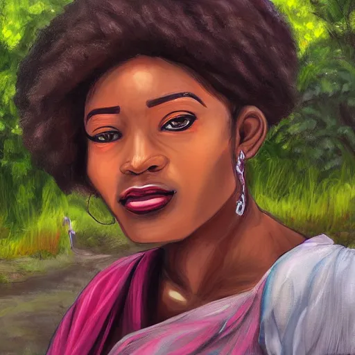 Prompt: a portrait of a character in a scenic environment by Nadine Ijewere