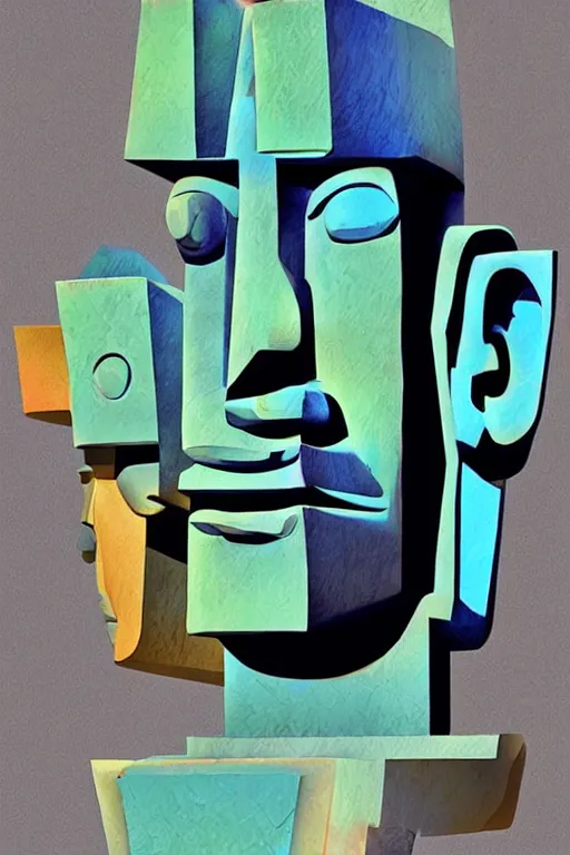 Image similar to cubist moai statue cutout digital illustration cartoon colorful beeple