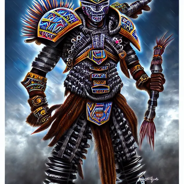 Image similar to futuristic cyber aztec warrior, highly detailed, 4 k, hdr, smooth, sharp focus, high resolution, award - winning photo, illustrated by anne stokes, photorealistic