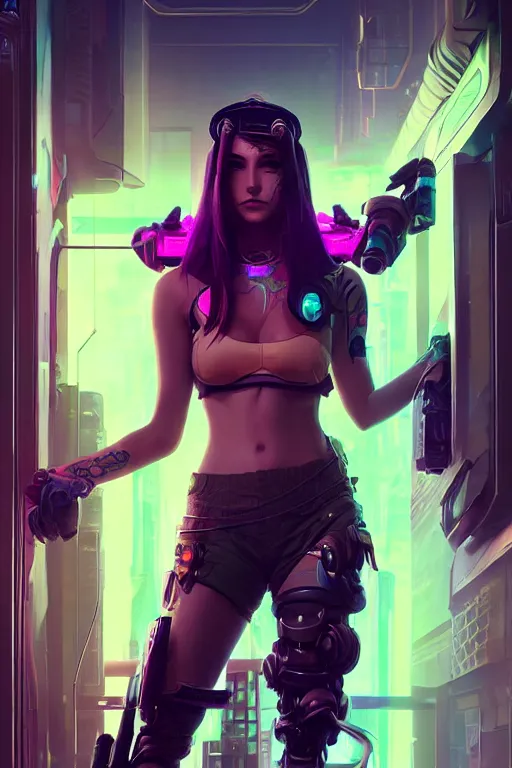 Image similar to caitlyn from league of legends, cyberpunk futuristic neon. decorated with traditional japanese ornaments by ismail inceoglu dragan bibin hans thoma greg rutkowski alexandros pyromallis nekro rene maritte illustrated, perfect face, fine details, realistic shaded, fine - face, pretty face