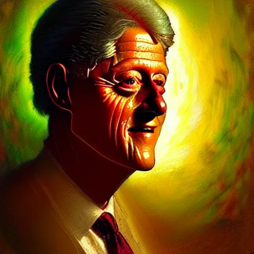 Image similar to bill clinton made of vegetables!!!, radiant light, caustics, heroic, bright iridescent light, by gaston bussiere, bayard wu, greg rutkowski