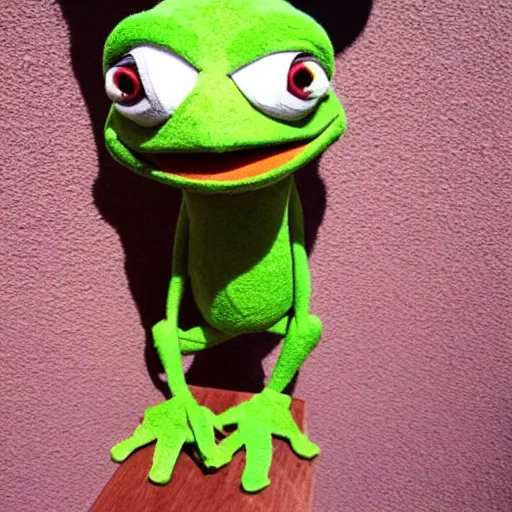 Prompt: pepe frog puppet from the jim henson company