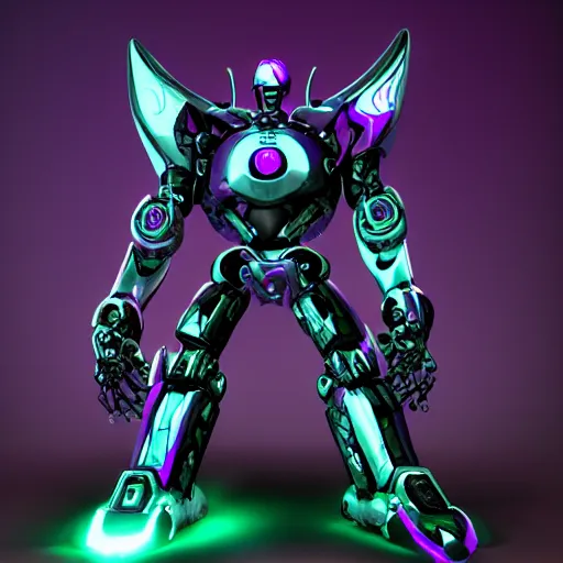 Prompt: robotic dark and purple thrall