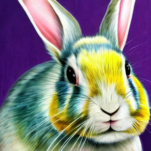 Image similar to realistic rabbit with purple and yellow stripes