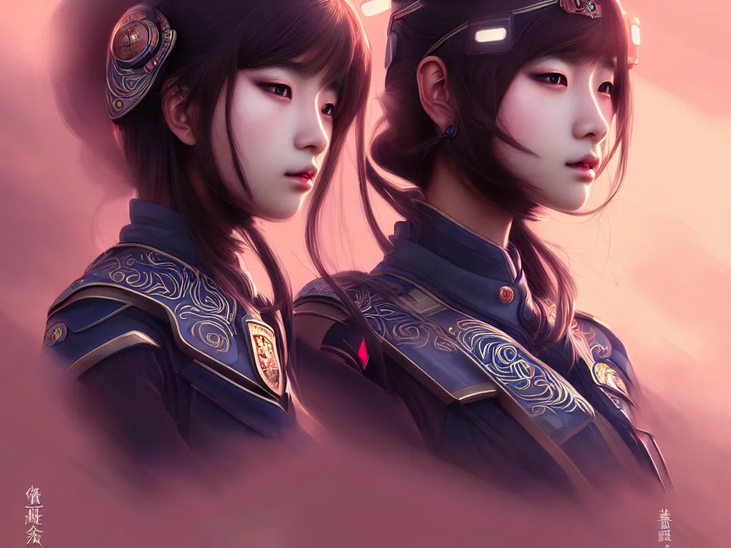 Image similar to portrait jisoo, futuristic koeran police uniform female, at future neon light rooftop, ssci - fi and fantasy, intricate and very very beautiful and elegant, highly detailed, digital painting, artstation, concept art, smooth and sharp focus, illustration, art by tan zi and ayanamikodon and alphonse mucha and wlop