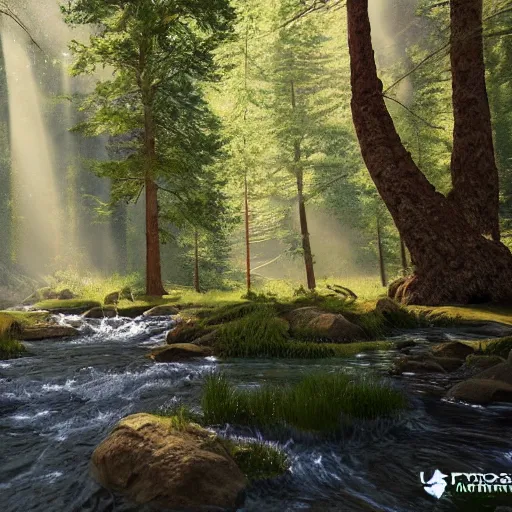 Prompt: a forest made in unreal engine 5 with sun rays and a river, 4k, high detail, high-resolution photograph, professional photography, ultra-detail